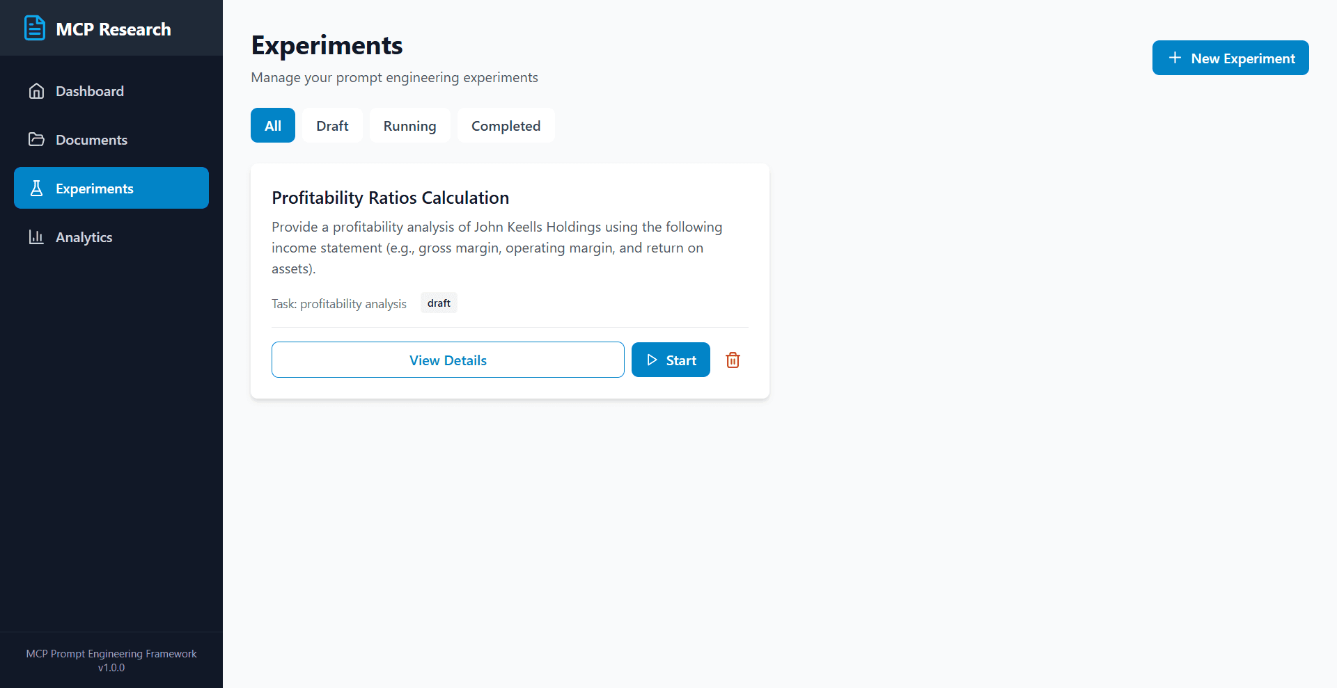 Experiment Creation Interface